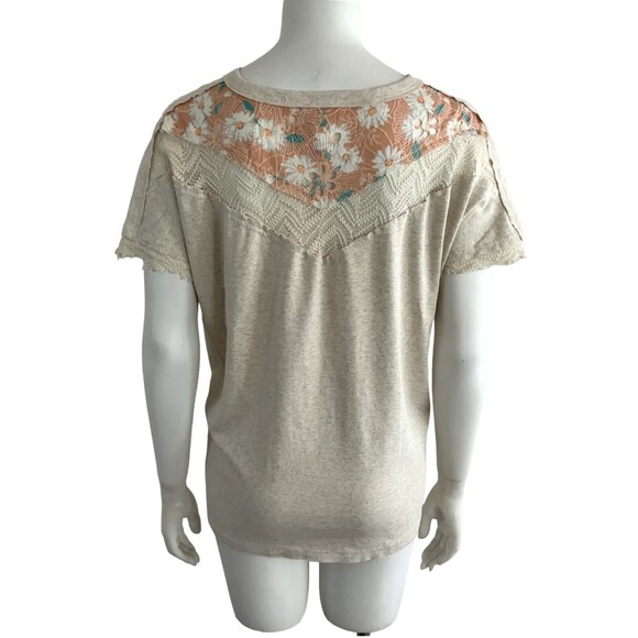 Miss Me Top M Oatmeal Embroidered Short Sleeve - Picture 2 of 12